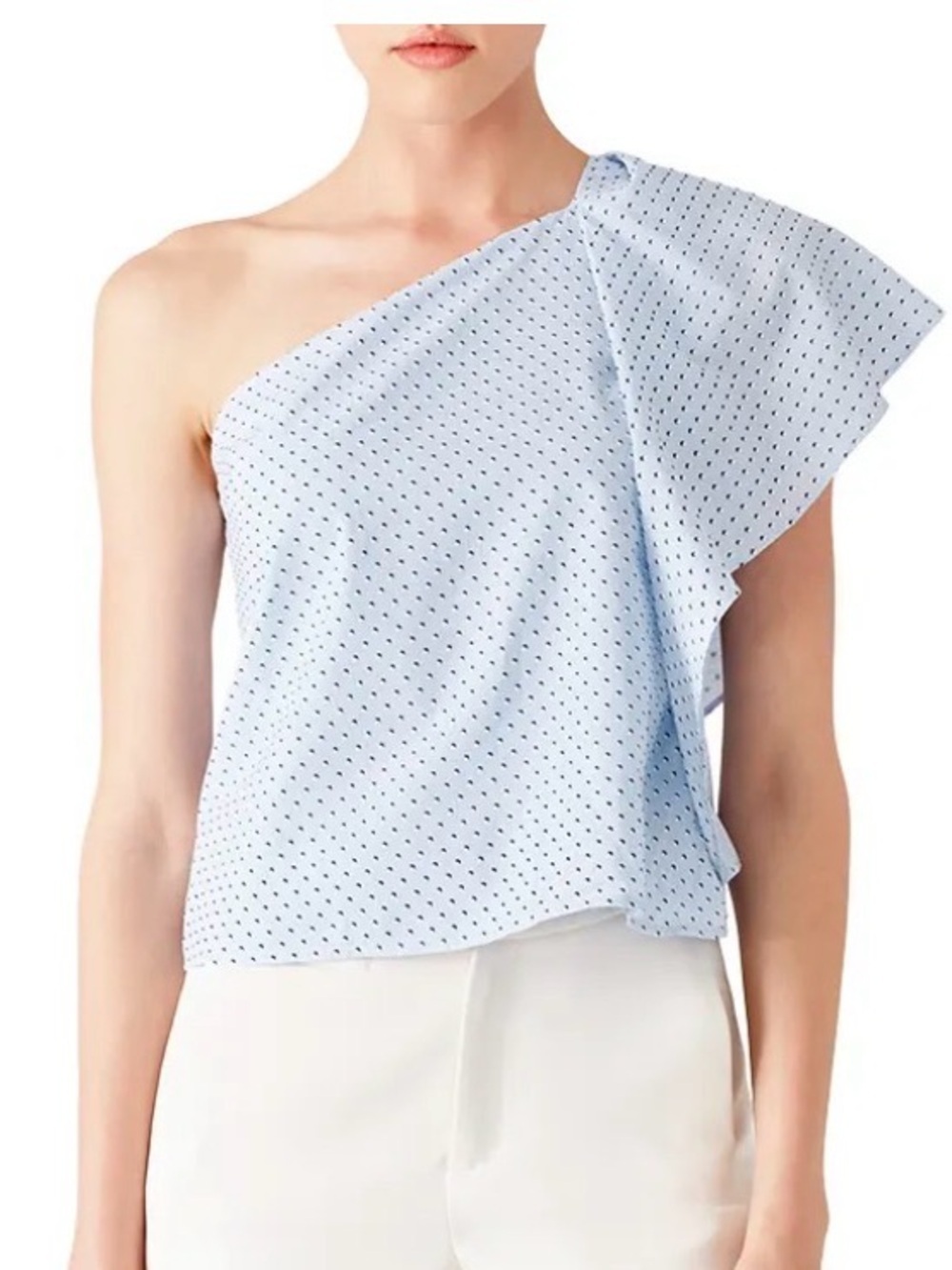 Cooper and Ella One-Shoulder Light Blue Polka Dot  Shirt